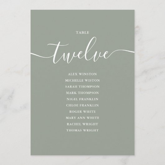 Invitation Tableau de numérotation de table de script Vert Sa (Dos)