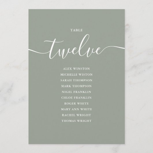 Invitation Tableau de numérotation de table de script Vert Sa (Devant)