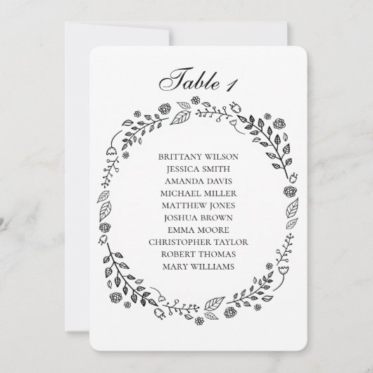 Invitation Tableau de placement de mariage aux fleurs noires (Devant)