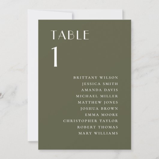 Invitation Tableau de placement de mariage extérieur vert oli (Devant)