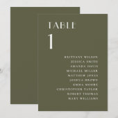 Invitation Tableau de placement de mariage extérieur vert oli (Devant / Derrière)