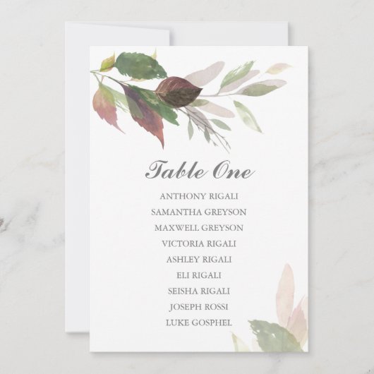 Invitation Tableau de placement de mariage Marsala aquarelle (Devant)
