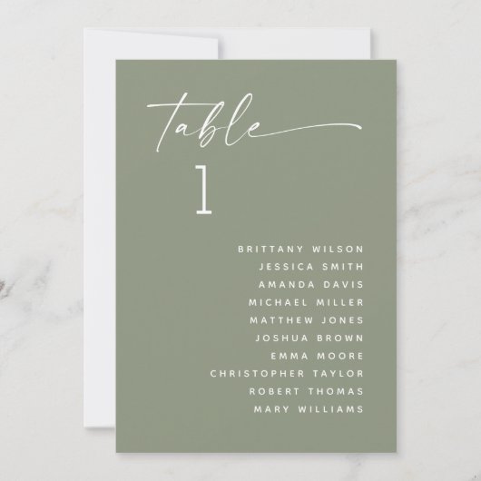 Invitation Tableau de placement de mariage minimaliste vert s (Devant)