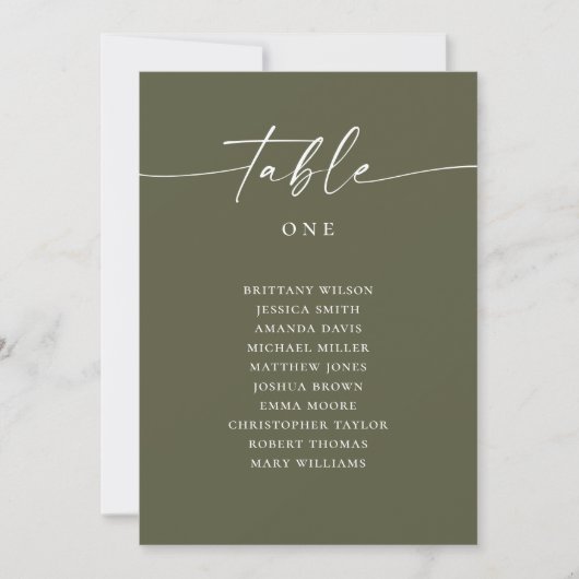 Invitation Tableau de placement de mariage vert olive moderne (Devant)