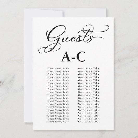 Invitation Tableau de placement des invités de mariage alphab (Devant)