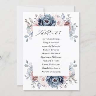 Invitation Tableau de siège en ardoise rose Rose bleu foncé