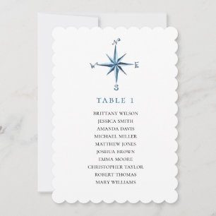 Invitation Tableau de sièges boussole bleu. Plan mariage naut