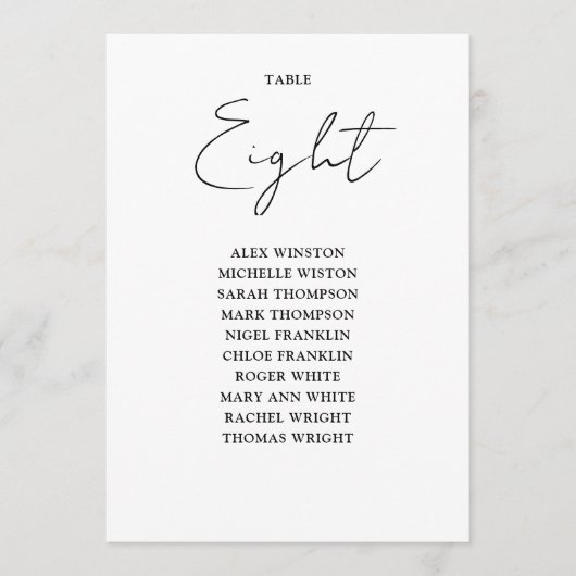 Invitation Tableau De Sièges Chic Noir Et Blanc Numéro De Tab (Devant)