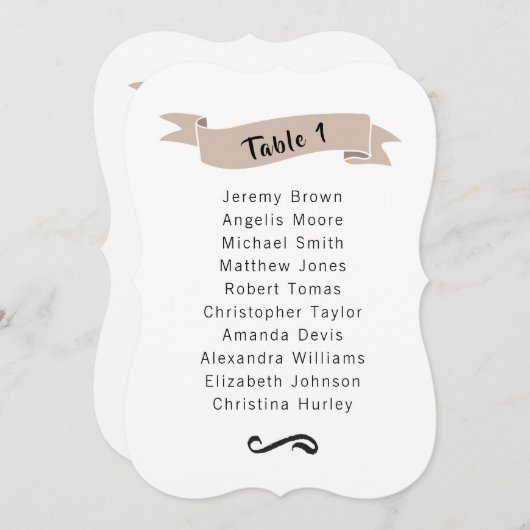Invitation Tableau de sièges mariage beige simple. (Devant / Derrière)