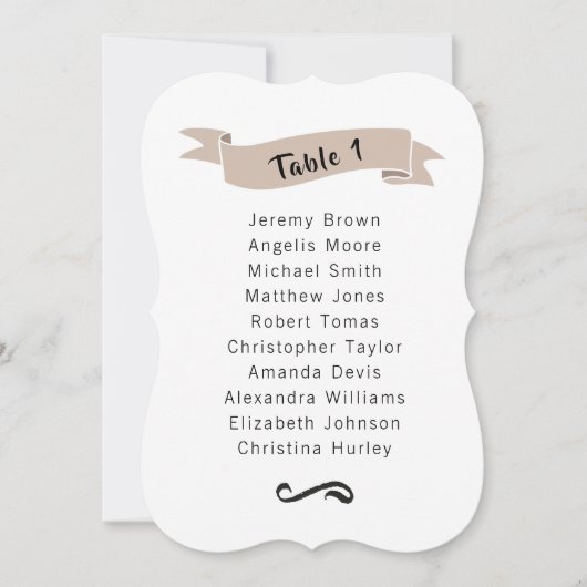 Invitation Tableau de sièges mariage beige simple. (Devant)