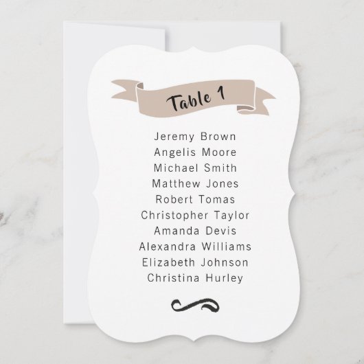 Invitation Tableau de sièges mariage beige simple. (Dos)