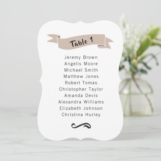 Invitation Tableau de sièges mariage beige simple. (Debout devant)