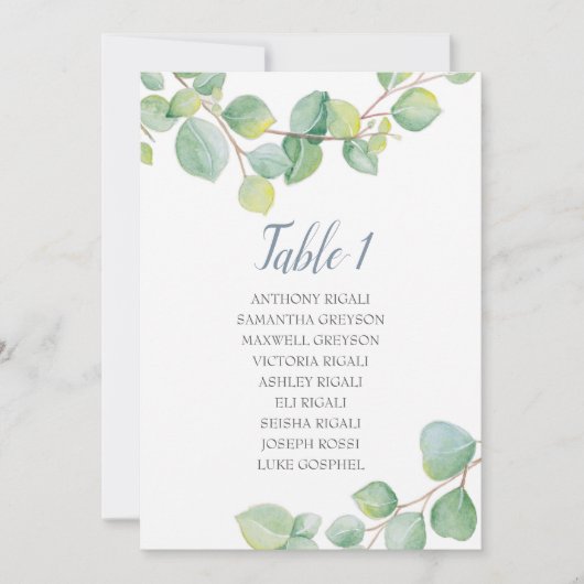 Invitation Tableau de sièges Mariage Eucalyptus, Plan de tabl (Devant)