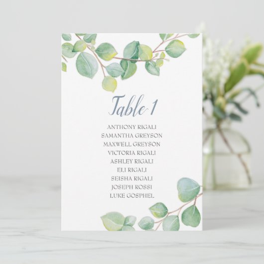 Invitation Tableau de sièges Mariage Eucalyptus, Plan de tabl (Debout devant)