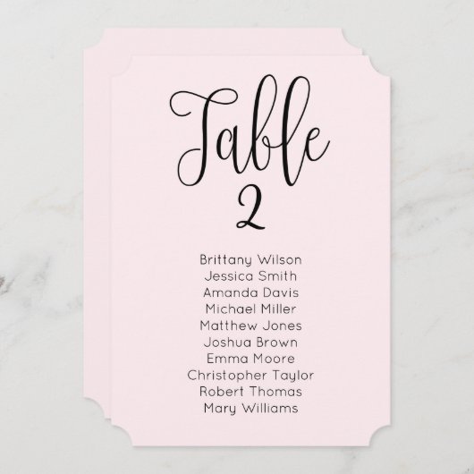 Invitation Tableau de sièges mariage rose. Calligraphie moder (Devant / Derrière)