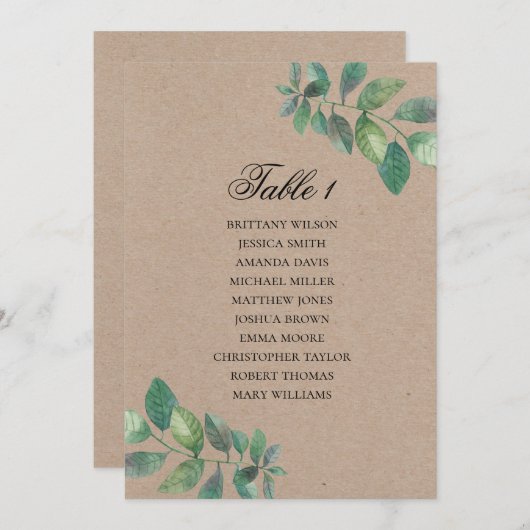 Invitation Tableau de sièges mariage rustique. Aquarelle bota (Devant / Derrière)