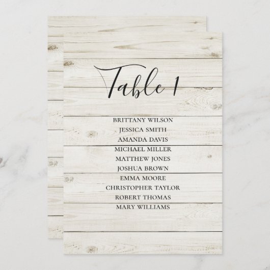 Invitation Tableau de sièges mariage rustique. Grange en bois (Devant / Derrière)