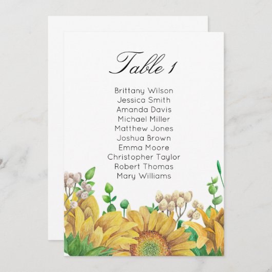 Invitation Tableau de sièges mariage rustique. Plan de table  (Devant / Derrière)