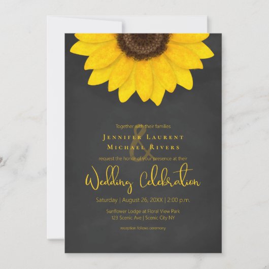 Invitation tableau de tournesol mariage fleuri rustique (Devant)
