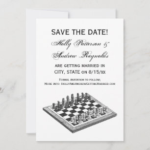 Invitation Tableau d'échecs et pièces d'échecs Art Vintage