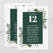 Invitation Tableau des numéros de la table fleurie vert émera (Devant / Derrière)