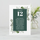 Invitation Tableau des numéros de la table fleurie vert émera (Debout devant)