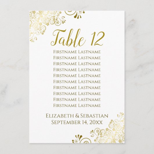 Invitation Tableau des numéros de Mariage blanc et or Tableau (Devant)
