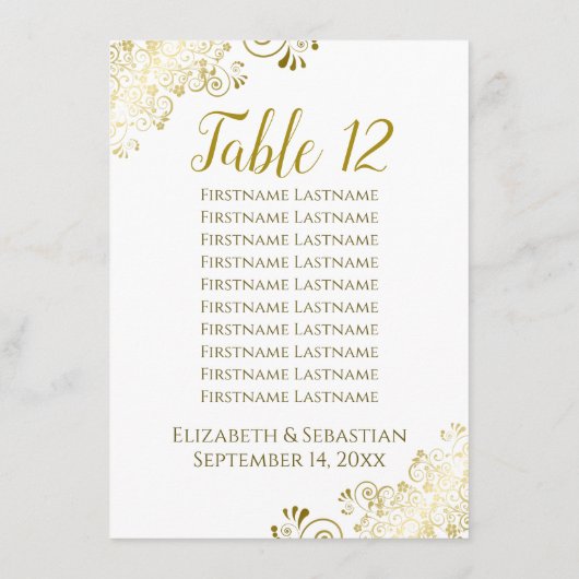 Invitation Tableau des numéros de Mariage blanc et or Tableau (Dos)