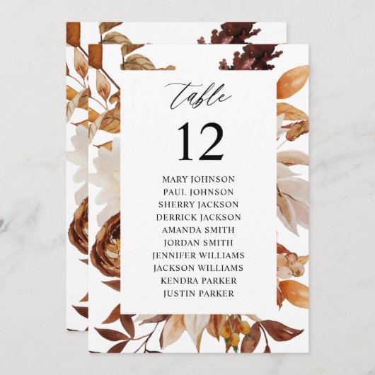 Invitation Tableau des numéros de tableau de la florale de la (Devant / Derrière)