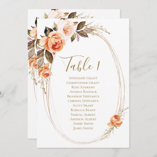 Invitation Tableau des numéros de tableau Floral Automne (Devant / Derrière)