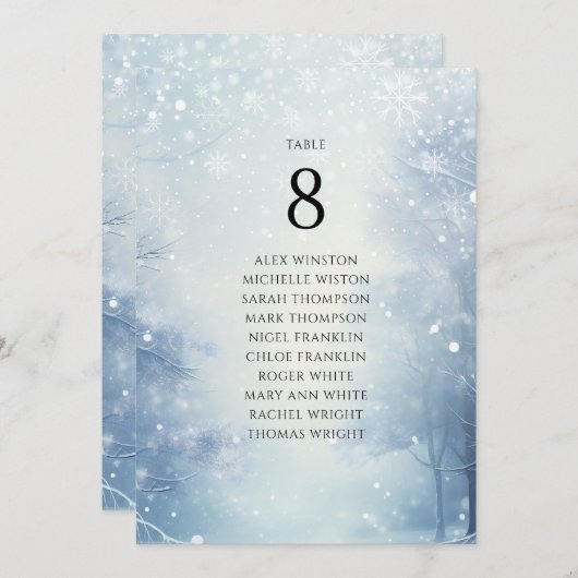 Invitation Tableau des numéros des forêts d'hiver (Devant / Derrière)