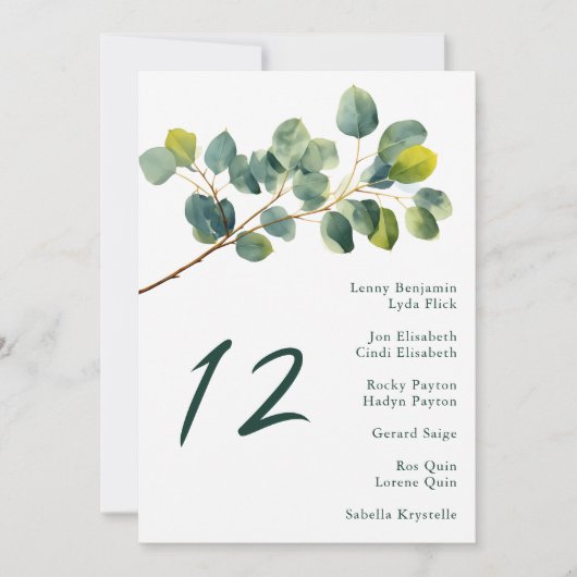 Invitation Tableau des sièges de la branche Eucalyptus mariag (Devant)