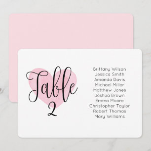 Invitation Tableau des sièges mariages de coeur rose. Plan pa