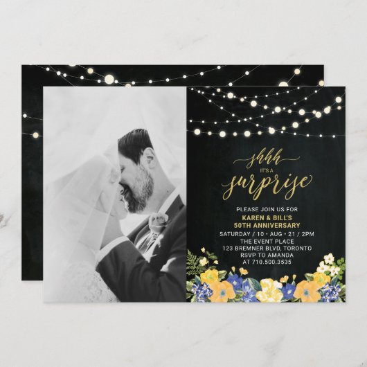 Invitation Tableau et lumières Photo 50e anniversaire de mari (Devant / Derrière)
