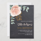 Invitation Tableau gris oie or floral verdure anniversaire (Devant)
