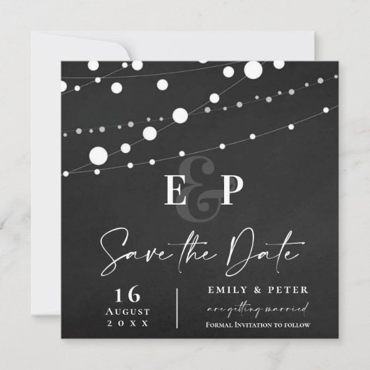 Invitation Tableau Lights Monogramme Mariage Enregistrer La D (Devant)