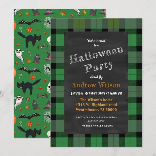 Invitation Tableau Lit Et Éffrayant D'Halloween (Devant / Derrière)