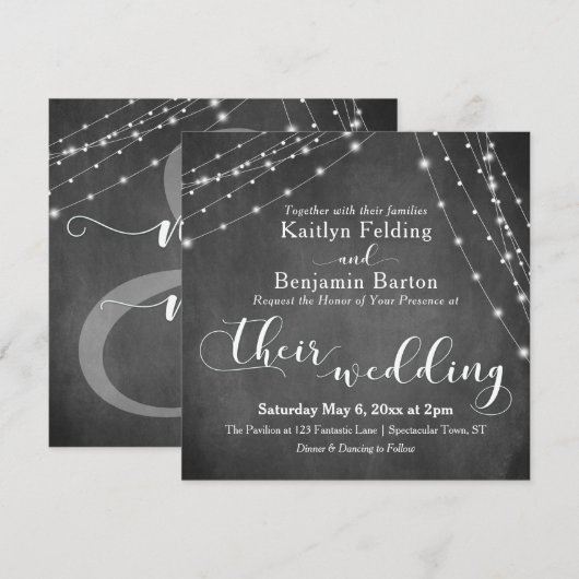 Invitation Tableau Mariage Calligraphie Cordes de Lumière Bla (Devant / Derrière)
