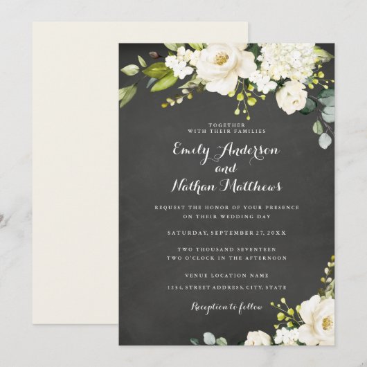 Invitation Tableau Mariage Champagne Floral Blanc (Devant / Derrière)