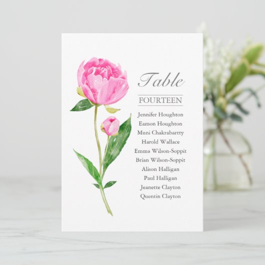Invitation Tableau Mariage simple rose Peony | (Debout devant)