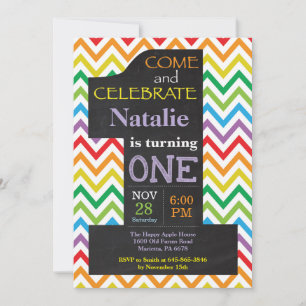 Invitation tableau noir arc-en-ciel pour 1er anniv