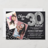 Invitation Tableau noir Ballons d'argent 2 Photo 30e annivers (Devant)