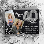 Invitation Tableau noir Ballons d'argent 2 Photo 40e annivers<br><div class="desc">Célébrez le jalon de l'entrée dans les fabuleuses années 40 avec ces uniques "Chalkboard Silver Balloons 40th Birthday Invitations". Enrichis d'un arrière - plan rustique en damier et d'éclatants faux parties scintillant argentées, ces invitations dégagent un charme vintage et une élégance moderne. Téléchargez une photo de l'étoile d'anniversaire et customisez...</div>