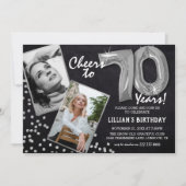 Invitation Tableau noir Ballons d'argent 2 Photo 70e annivers (Devant)