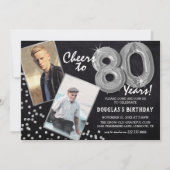 Invitation Tableau noir Ballons d'argent 2 Photo 80e annivers (Devant)
