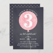 Invitation Tableau noir Balloon rose Fille Anniversaire (Devant / Derrière)