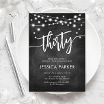 Invitation Tableau noir blanc 30e fête d'anniversaire<br><div class="desc">Invitation de fête du 30e anniversaire. Design élégant en noir et blanc avec motif en damier. Carte invitation moderne classique avec des lumières à cordes et des polices de caractères de script. Parfait pour une trentième célébration anniversaire. Personnalisez avec vos propres détails. Peut être customisé pour n'importe quel âge !...</div>