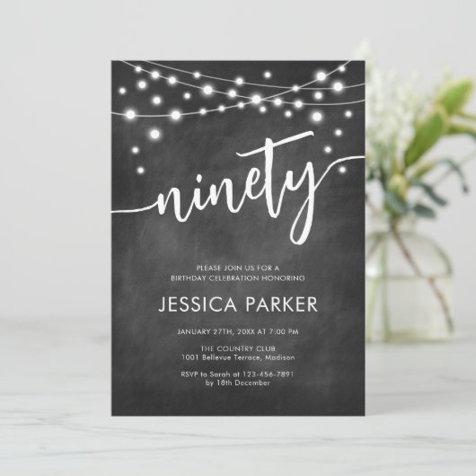 Invitation Tableau noir blanc 90e fête d'anniversaire (Debout devant)