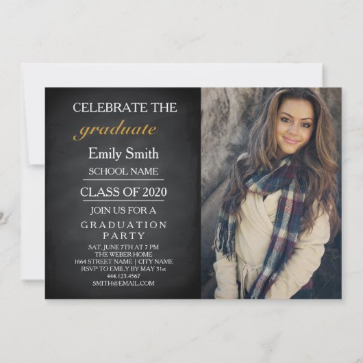Invitation Tableau noir Chalkboard Fête la fête de graduation (Devant)