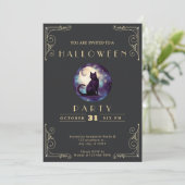 Invitation Tableau noir Chat noir doré Lune Halloween (Debout devant)